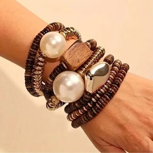 Elegant Brown and Gold Bracelet Set N854